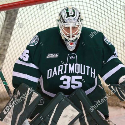 Mandatory Credit: Photo by Rich Schultz/AP/Shutterstock (10055971bi)
Dartmouth's Adrian Clark (35) during an NCAA hockey game against Princeton, Saturday, Jan.12, 2019 in Princeton, N.J
Dartmouth Hokcey, Princeton, USA - 12 Jan 2019