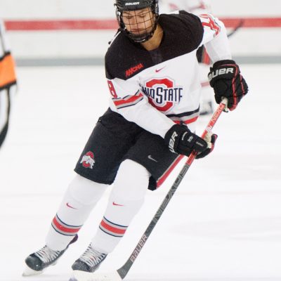 NCAA Women’s Ice Hockey: St. Cloud State vs Ohio State November 2, 2018: Ohio State Buckeyes defenseman Sophie Jaques (18) handles the puck against St. Cloud State in their game in Columbus, OH.